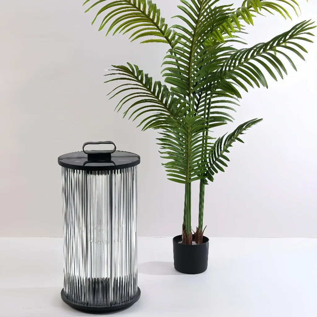 Lanterna da terra per esterno portatile e ricaricabile contemporanea a LED cilindrica in vetro scanalato