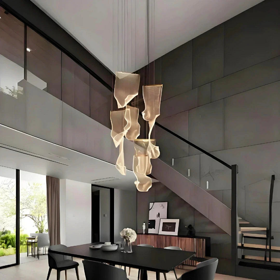Lampadari a sospensione design moderno con effetto nastro LED per soggiorno