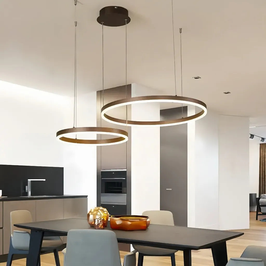 Lampadario LED a cerchi multipli dimmerabile in metallo dal design moderno per soggiorno