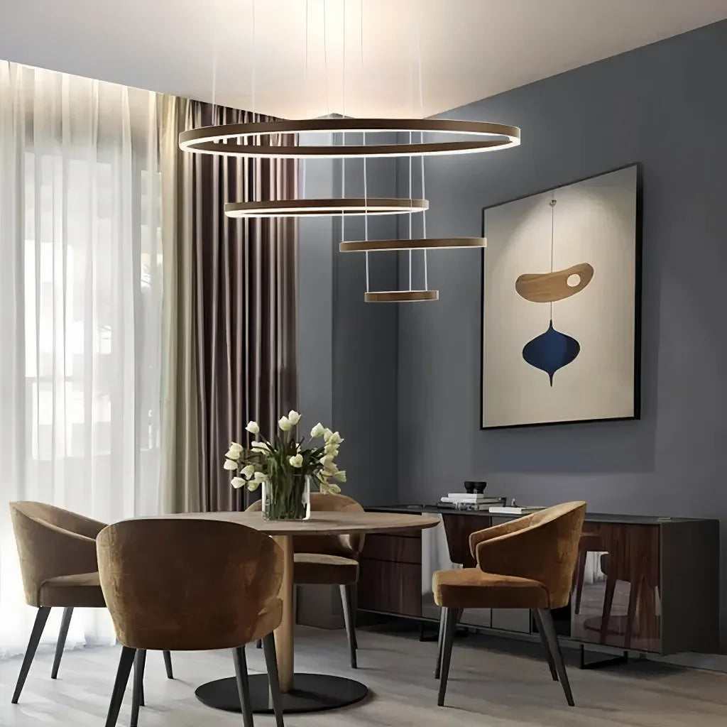 Lampadario LED a cerchi multipli dimmerabile in metallo dal design moderno per soggiorno