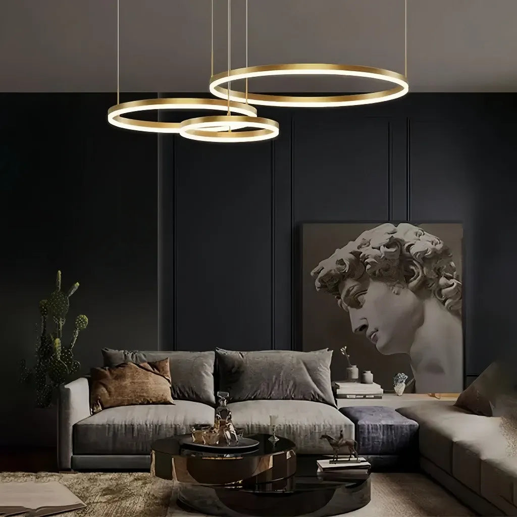 Lampadario LED a cerchi multipli dimmerabile in metallo dal design moderno per soggiorno