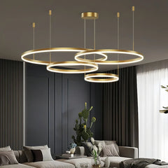 Lampadario LED a cerchi multipli dimmerabile in metallo dal design moderno per soggiorno