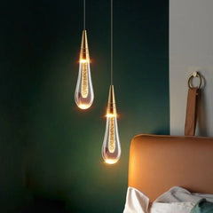 Lampada a sospensione da comodino a goccia LED regolabile in cristallo color oro