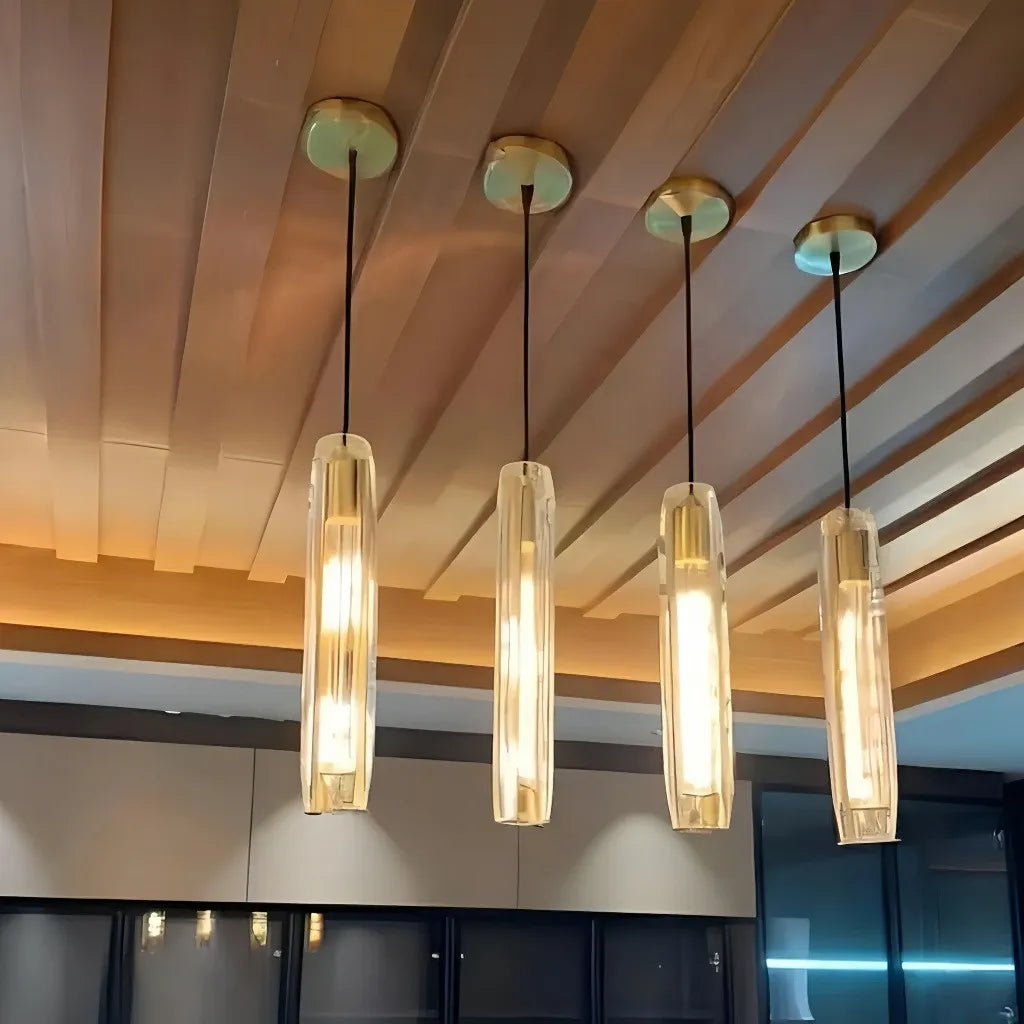 Lampadario a sospensione con cristalli cilindrico moderno per comodino