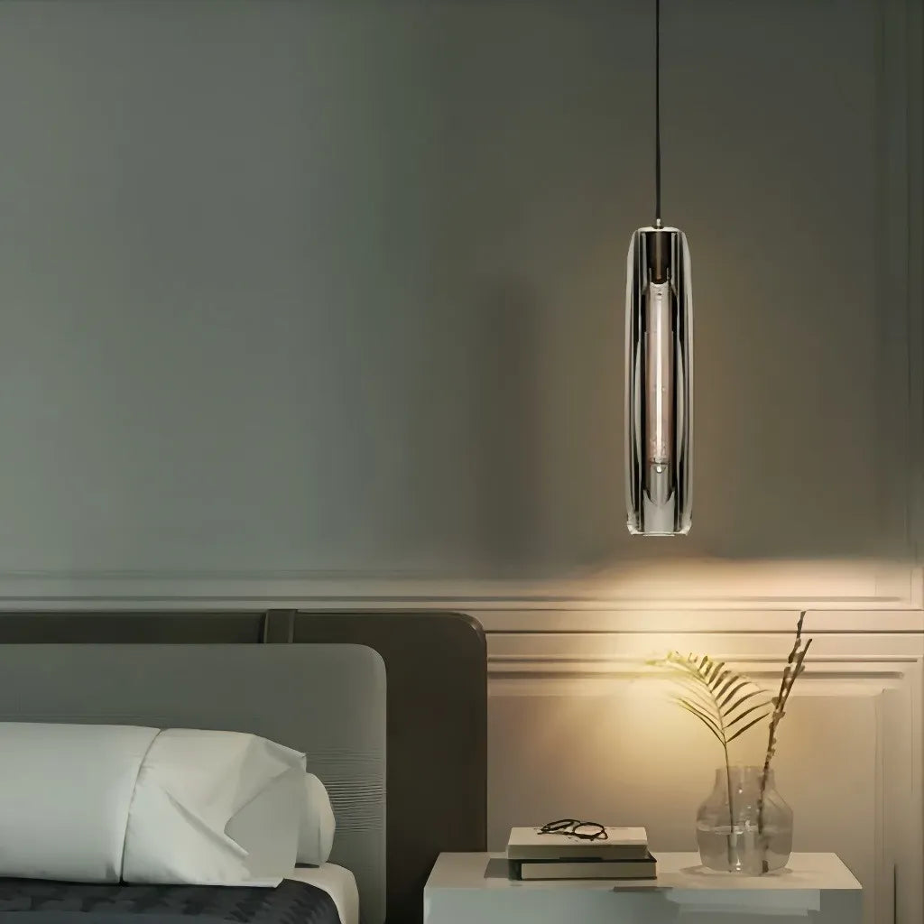 Lampadario a sospensione con cristalli cilindrico moderno per comodino