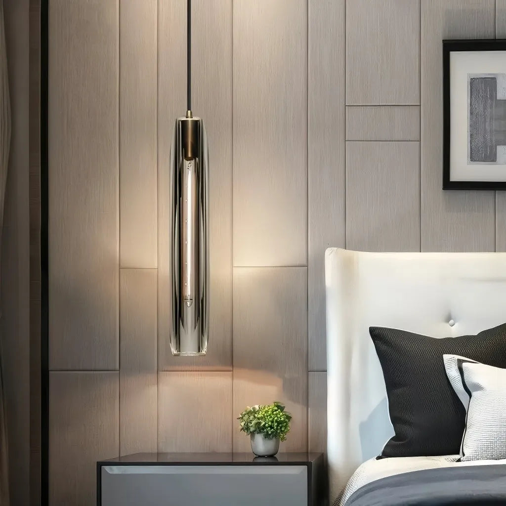 Lampadario a sospensione con cristalli cilindrico moderno per comodino