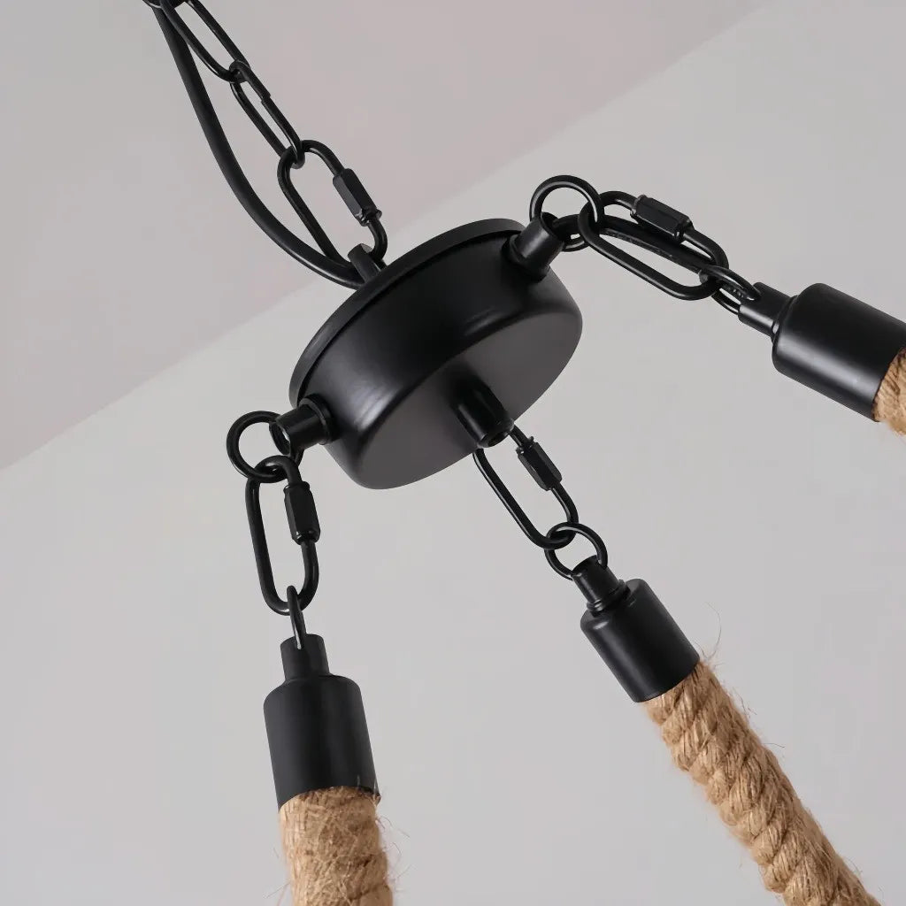 Lampadario rustico in ferro battuto nero circolare dimmerabile per soggiorno