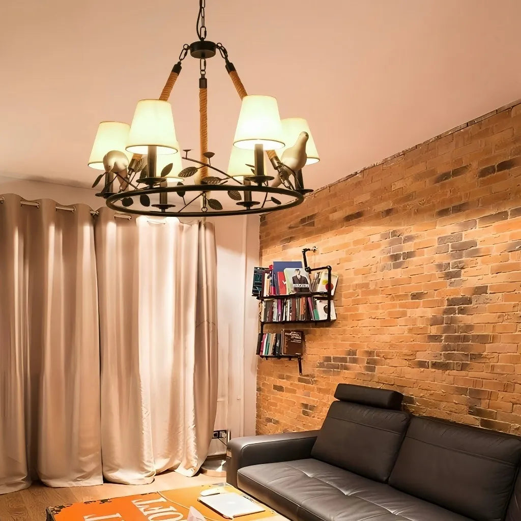 Lampadario rustico in ferro battuto nero circolare dimmerabile per soggiorno