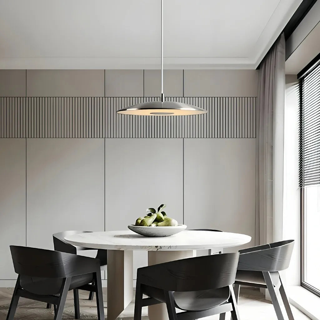 Lampada a sospensione minimal a disco sottile in vetro con LED dimmerabile per isola cucina