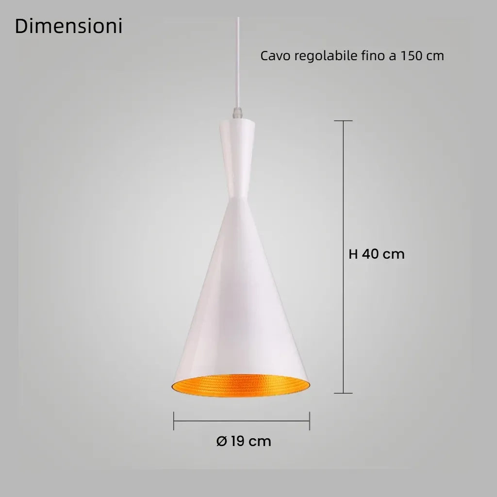 Lampada a sospensione moderna a cono per bancone cucina in metallo dimmerabile
