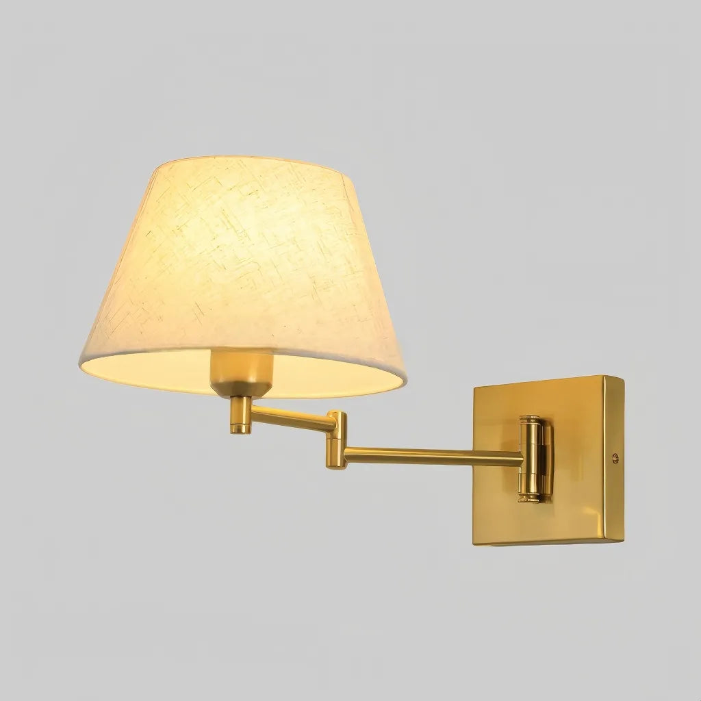 Applique anni 50 con braccio orientabile e paralume in tessuto per camera da letto
