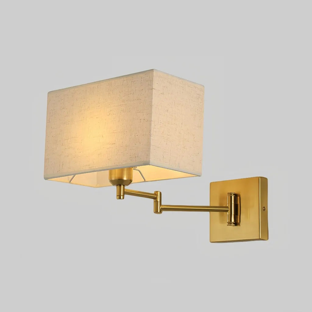 Applique anni 50 con braccio orientabile e paralume in tessuto per camera da letto