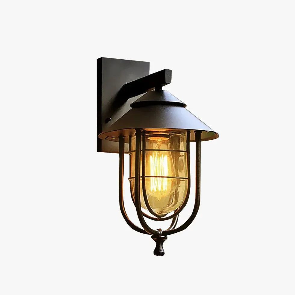 Applique da esterno nera LED in stile industriale in metallo a lanterna con attacco E27