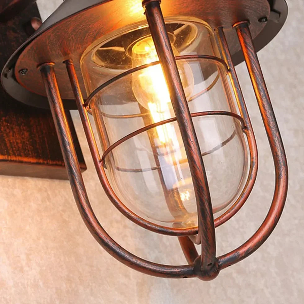 Applique da esterno nera LED in stile industriale in metallo a lanterna con attacco E27