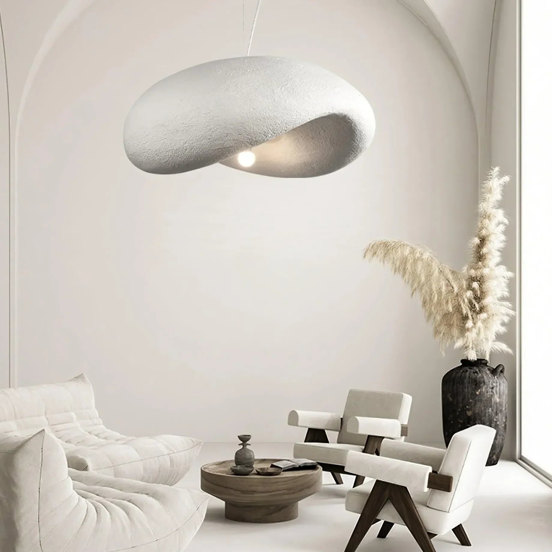Lampadario a sospensione per soggiorno in stile wabi-sabi a forma di fungo bianco