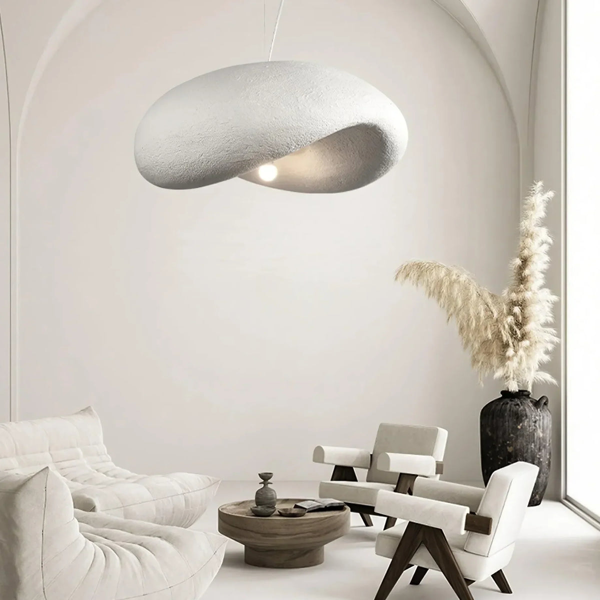 Lampadario a sospensione per soggiorno in stile wabi-sabi a forma di fungo bianco