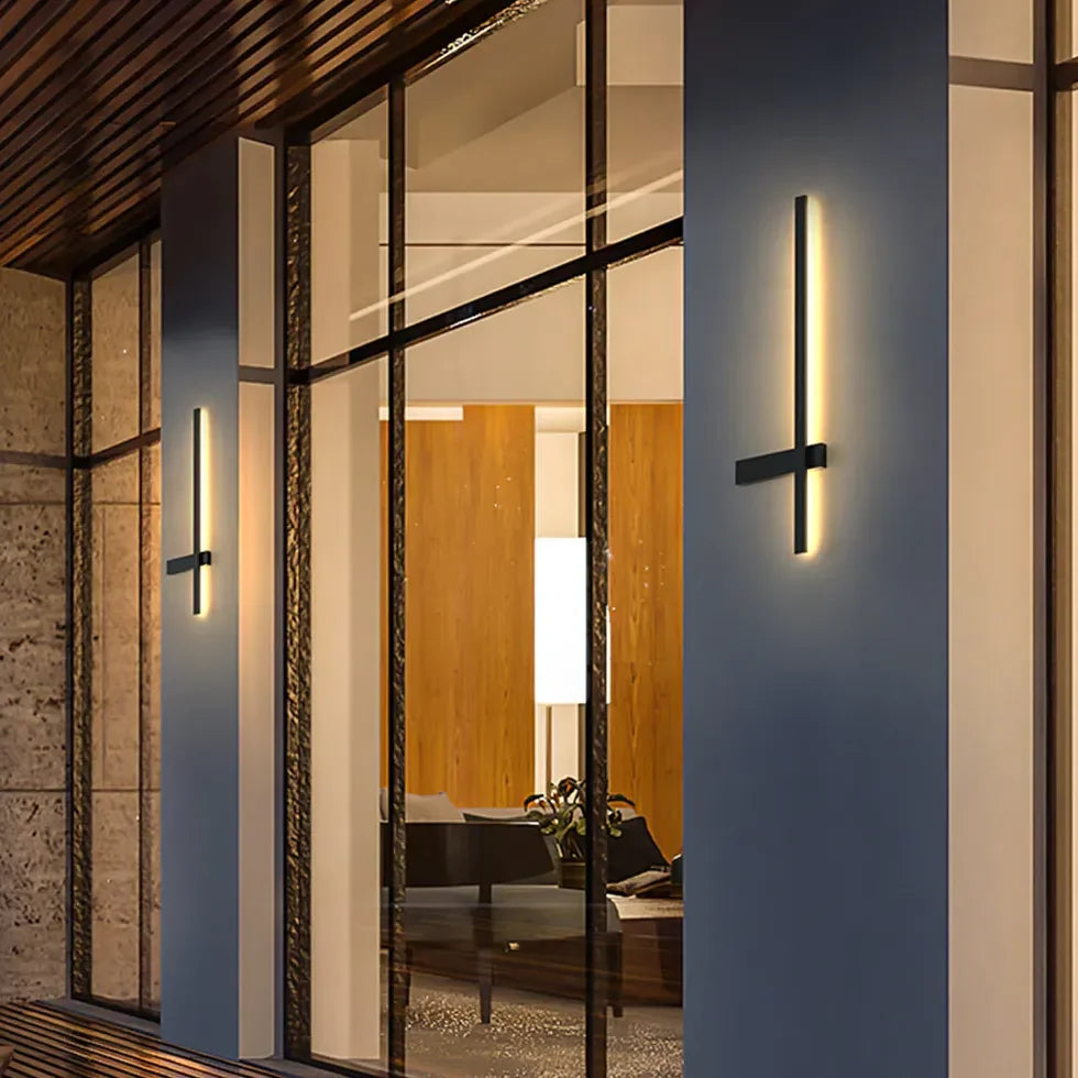 Applique moderna da esterno lineare minimal LED calda in metallo nero