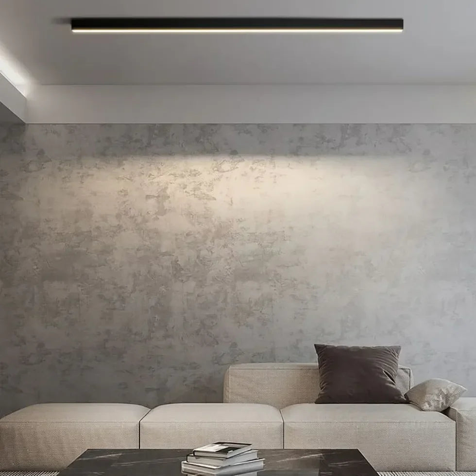 Plafoniera a soffitto lunga LED stile minimal dimmerabile nera per soggiorno