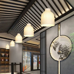 Lampadario a forma di lanterna in tessuto bianco stile nordico con attacco E27 per sala da pranzo