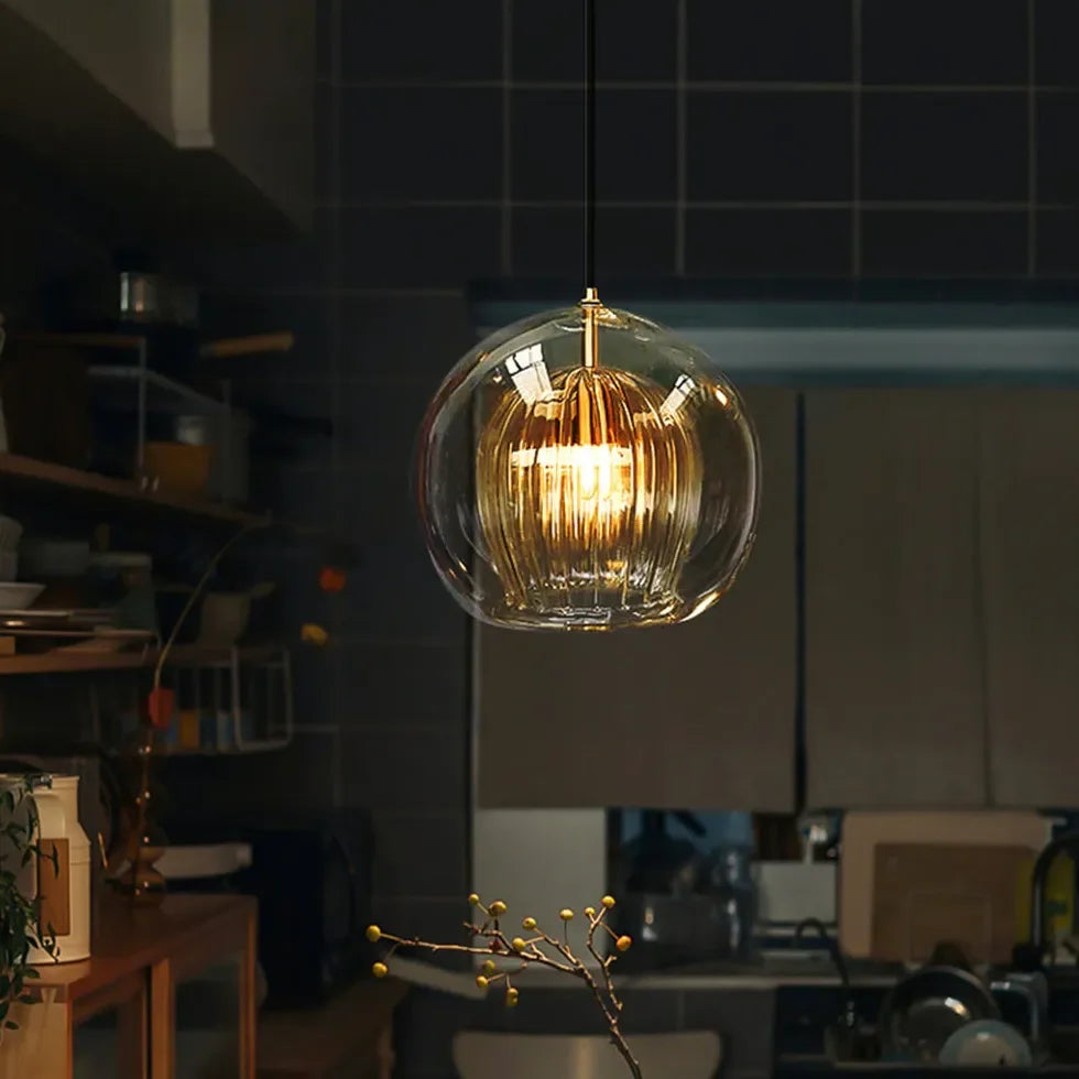 Lampadario a sospensione in vetro a sfera dal design moderno con LED per sala pranzo