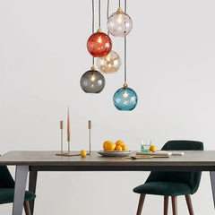 Lampadario in vetro soffiato moderno a sfera per sala da pranzo