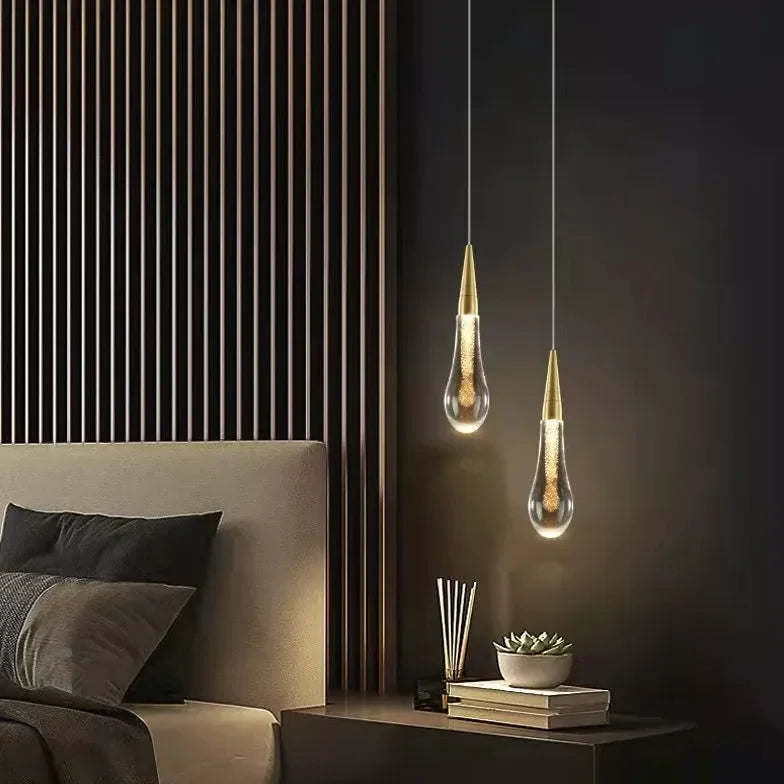 Lampada a sospensione da comodino a goccia LED regolabile in cristallo color oro