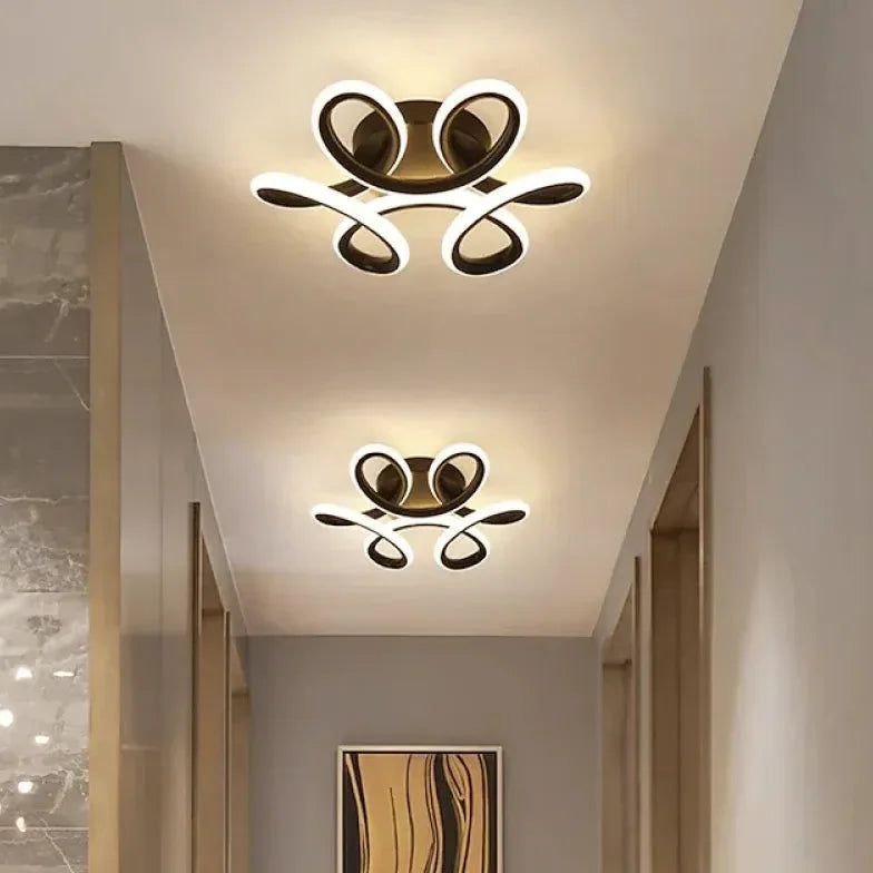 Plafoniera LED moderna a fiore astratto nera