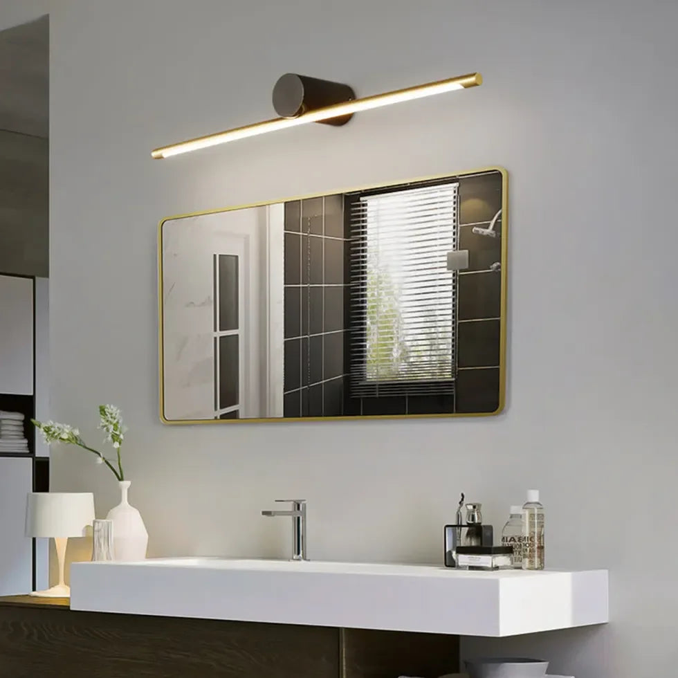 Applique LED per specchio bagno design minimal lineare in ottone