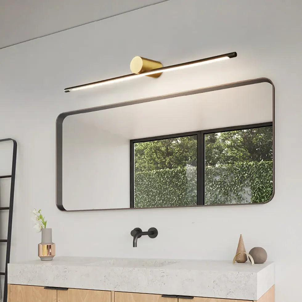 Applique LED per specchio bagno design minimal lineare in ottone