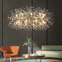 Lampadario LED stile sputnik in cristallo con struttura ad anello oro per soggiorno
