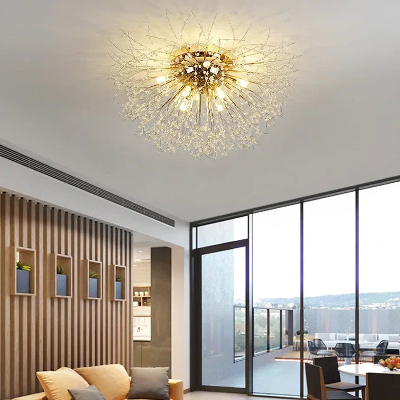 Plafoniera in cristallo LED dal design moderno a fuochi per soggiorno