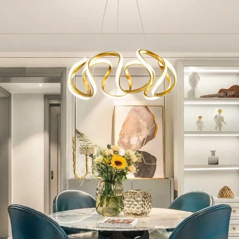 Lampadario a sospensione dal design moderno a nastro LED dimmerabile per sala pranzo