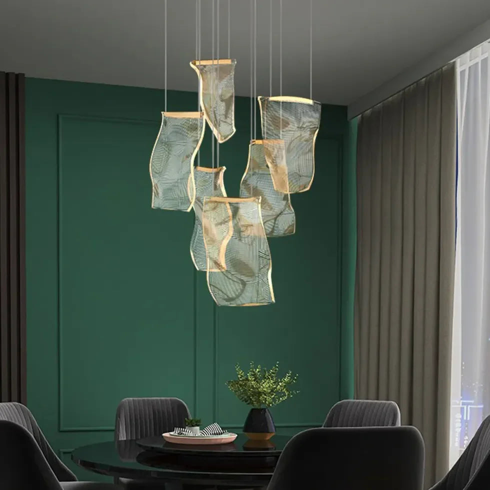Lampadari a sospensione design moderno con effetto nastro LED per soggiorno
