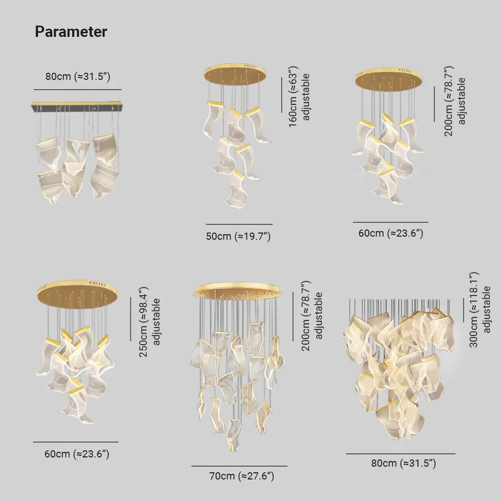 Lampadari a sospensione design moderno con effetto nastro LED per soggiorno