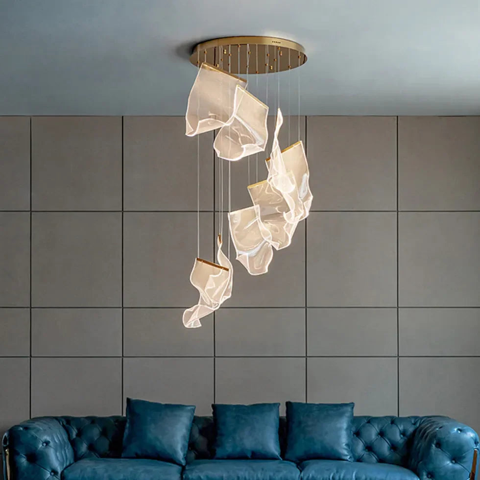 Lampadari a sospensione design moderno con effetto nastro LED per soggiorno