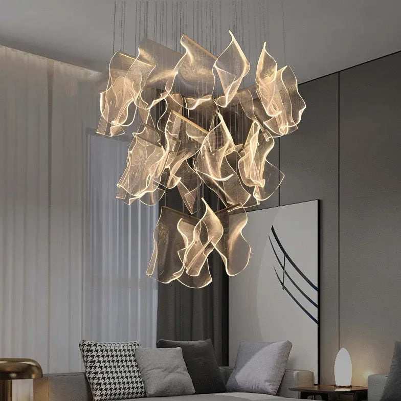 Lampadari a sospensione design moderno con effetto nastro LED per soggiorno