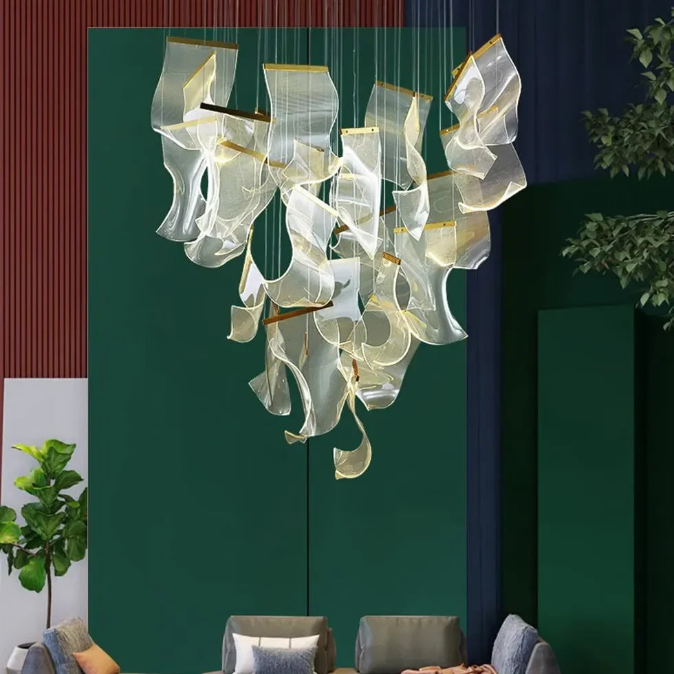Lampadari a sospensione design moderno con effetto nastro LED per soggiorno