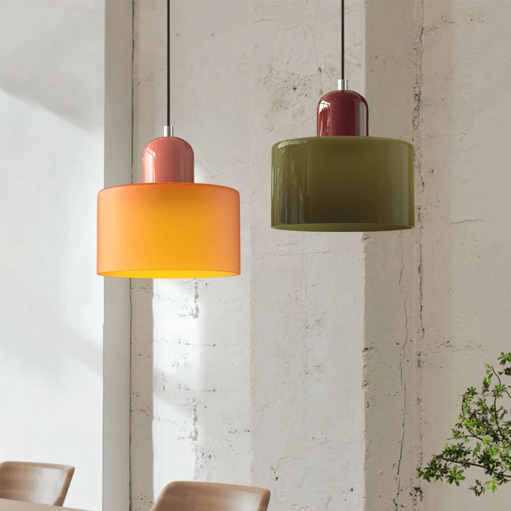 Lampada stile Morandi a sospensione LED in vetro cilindrica per sala da pranzo