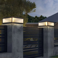Lampada da pilastro quadrata in vetro a LED solare con sensore crepuscolare per giardino