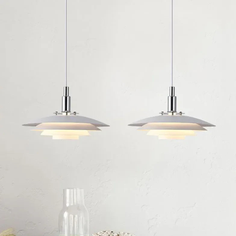 Lampadario a disco LED bianco stile danese per sala da pranzo Ø 38 cm