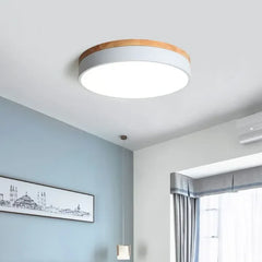 Plafoniera tonda in legno a LED dimmerabile per camera da letto