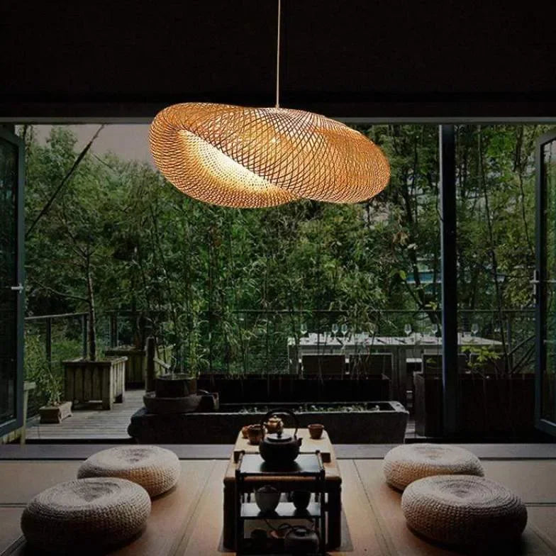 Lampadario in bambù a sospensione stile nordico per sala pranzo design intrecciato organico