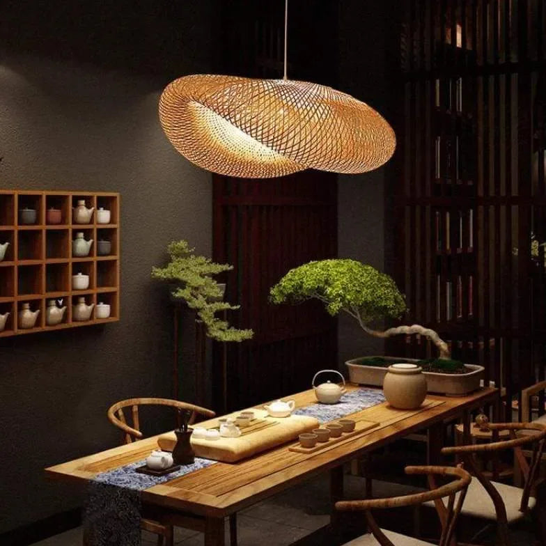 Lampadario in bambù a sospensione stile nordico per sala pranzo design intrecciato organico