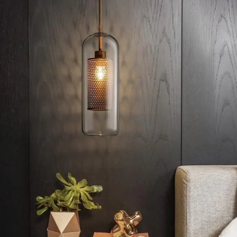 Lampadario a sospensione moderno in vetro trasparente per sala da pranzo