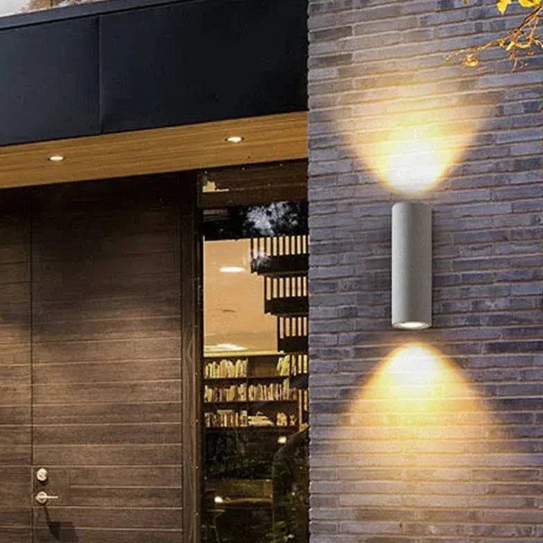 Applique da esterno cilindrica in cemento con LED Up & Down stile moderno Ø8 cm H 25 cm