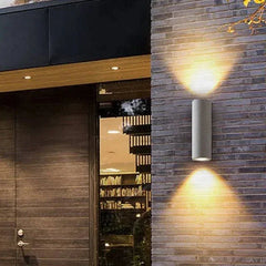 Applique da esterno cilindrica in cemento con LED Up & Down stile moderno Ø8 cm H 25 cm