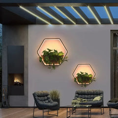 Lampada da parete da esterno moderna solare con sensore crepuscolare e vaso per piante