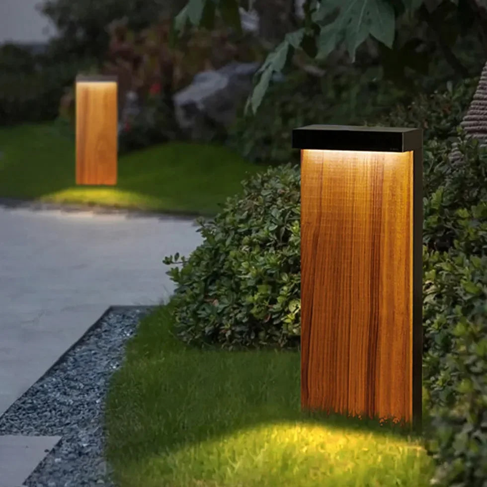 Lampione da giardino moderno rettangolare con LED effetto legno