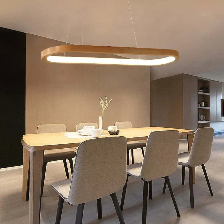 Lampadario ovale a sospensione in legno LED dimmerabile per sala da pranzo