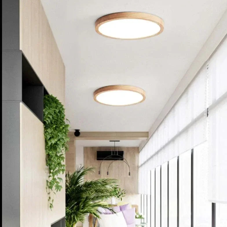 Plafoniera LED a soffitto rotonda stile nordico in legno dimmerabile per camera da letto